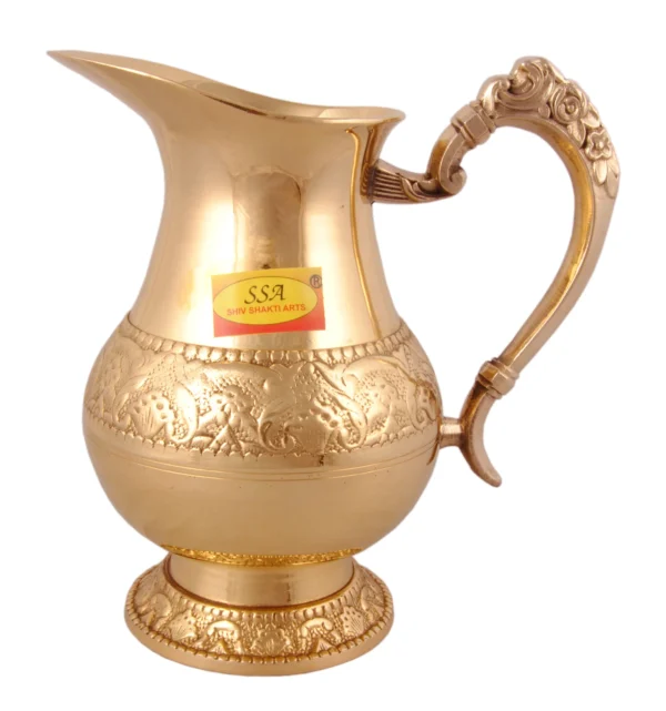 Platinum - Leak Proof - Pure Brass Jug Pitcher Engraved American Design, 2021 Gift Item - 1.25 Liter
