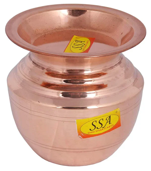 Pure Copper Kumbha Kalash/Lota Rounded & Curved Design With Lid Volume=700 ML
